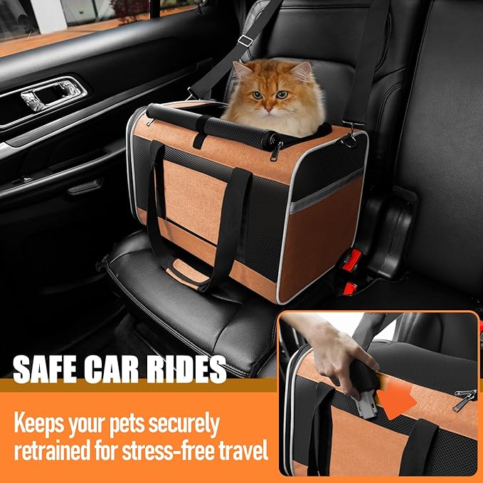 GAPZER Large Cat Carry Bag, Soft Shell Shih-Tzu Pet Transport Crate, 18x12x12 Top Opening Maltese-Dog Traveling Mesh Kennel 10 Pound, Big Bunny Rabbit Carrying Case Animal Carrier Kitty Product Orange
