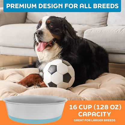 Master Pet Supply Stainless Steel Dog Bowls Set of 2 with Extra Thick Silicone Base - 16 Cup (128 oz) Aqua Sky, Non-Slip, Dishwasher Safe Metal Bowls, Pet Dog Food Bowl for Dogs, Cats, Anti Rust