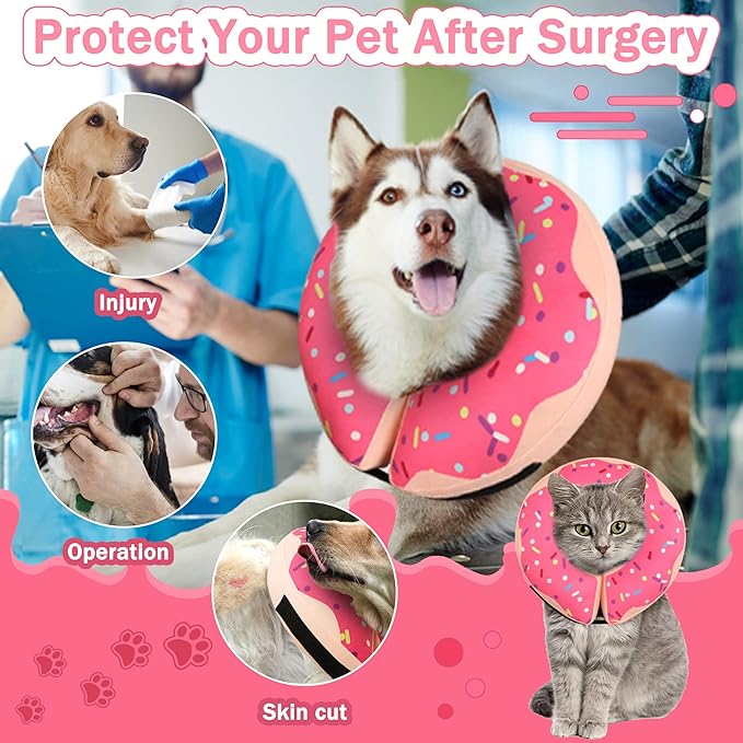 Inflatable Cone Collar for Large Medium Small Dogs, Soft Adjustable Recovery Collar for Dogs Cats,Dog Cone Neck Donut Alternative After Surgery(Pink,Medium+