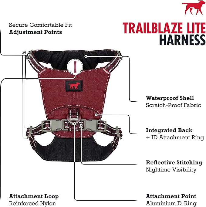 Tuff Pupper All-Day Wear Dog Harness | for Walking, Trail Running, Hiking | Front & Back Leash Clips | Reflective Trim | Easy On/Off Buckles | Lightweight Breathable | No Pull Design (L/XL, Red)