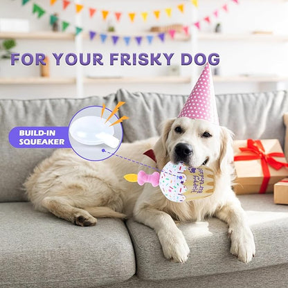 MRSOHRET Dog Birthday Toy, Birthday Cake Plush Squeak Dog Toys for Puppy Gifts, Unique Bone Candle Design, Dogs Party Decor
