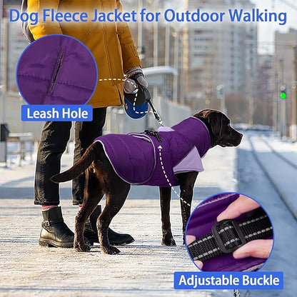 MIGOHI Thermal Large Dog Fleece Jacket - Rainproof Coat for Large Dogs, Thick Dog Winter Coat,Snow Jacket for Dogs Windproof for Hunting Camping,Windy Chilly Days,Doberman,Great Dane,3XL,Purple