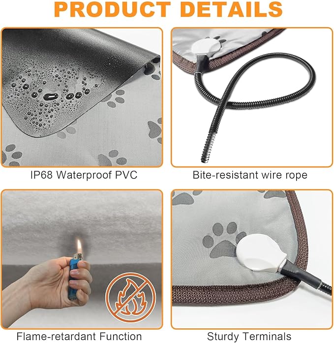 Bestio Cat Heating Pad, 18×18 in Waterproof Heated Cat Bed with Intelligent Constant Temperature Switch and Metal Protective Tube, Pet Heating Pads for Cats Dogs with Washable Cover-Grey