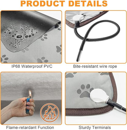 Bestio Cat Heating Pad, 18×18 in Waterproof Heated Cat Bed with Intelligent Constant Temperature Switch and Metal Protective Tube, Pet Heating Pads for Cats Dogs with Washable Cover-Grey