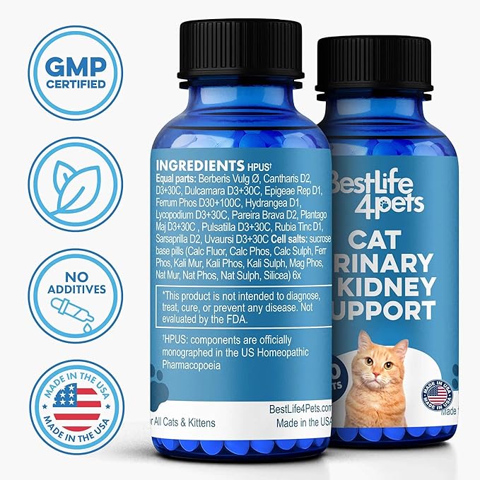 Cat UTI Remedy & Kidney Support for Cats, Natural Urinary Tract Infection and Cat Bladder Crystals Treatment Helps Flush Out Kidney Stones, Clears Infection, & Improves Kidneys Health, 400 Tiny Pills
