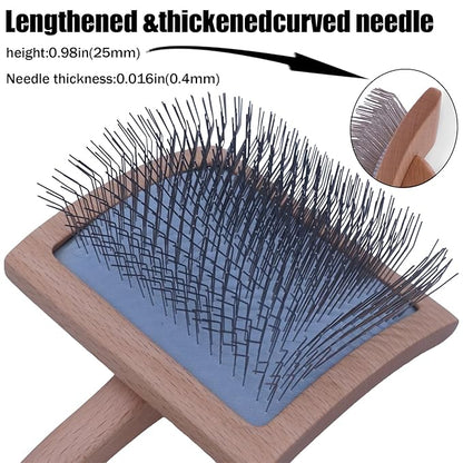 Big slicker brush for large dogs - Dog Brush for Shedding & Long Hair Cats Tool: Thick Coat Daily Care Painless Mat Remover Trusted by Pet Owners" (natural wood color)