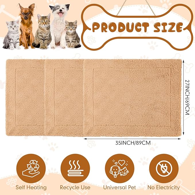 Novabright 3 Pack Self Warming Dog Bed for Large Dog 27x35 Inch Mat Self Heating Cat Reflects Body Heat Extra Warm Thermal Pet Pad Washable Cat Bed for Outdoor Indoor Large Kittens Puppy(Grey/Camel)