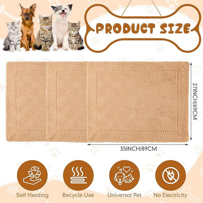 Novabright 3 Pack Self Warming Dog Bed for Large Dog 27x35 Inch Mat Self Heating Cat Reflects Body Heat Extra Warm Thermal Pet Pad Washable Cat Bed for Outdoor Indoor Large Kittens Puppy(Grey/Camel)