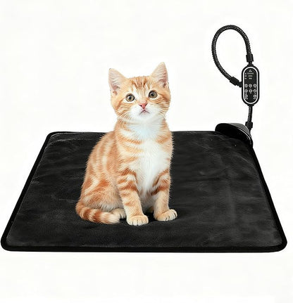 Orznez Pet Heating Pad for Cats & Dogs,Safe Electric Cat Warming Pad with Chew Resistant Cord,Automatic Induction Heated Cat Bed,Adjustable Temperature & Time(17.7" x 17.7")