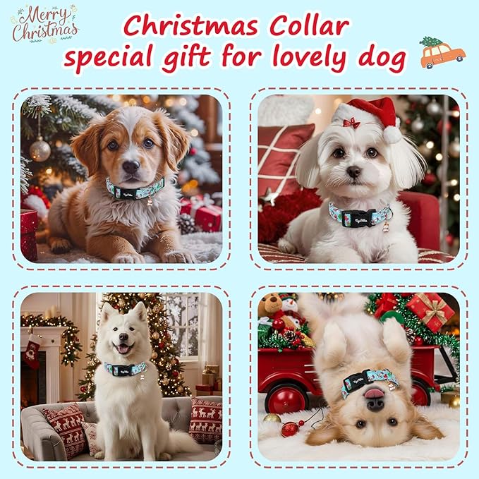 Christmas Dog Collar for Extra Small Dogs, Adjustable Blue Small Dog Collars with Snowman Pattern, Cute Dog Christmas Collar for Dogs, Winter Holiday Dog Collar for Girl Boy Dog-XS