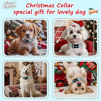 Christmas Dog Collar for Medium Dogs, Adjustable Blue Small Dog Collars with Snowman Pattern, Cute Dog Christmas Collar for Dogs, Winter Holiday Dog Collar for Girl Boy Dog-M