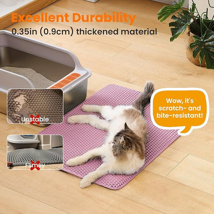Petinstinct Extra Large Cat Litter Mat, 30x22 Inches Honeycomb Double Layer Cat Litter Trapping Mat, Non Slip Waterproof Urine Proof Large Kitty Litter Box Mat for Floor, Kitten Supplies, XL, Pink