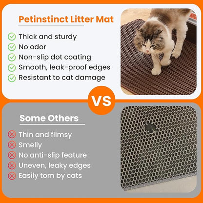 Petinstinct Cat Litter Mat, 24x18 Inches Large Double Layer Honeycomb Cat Litter Trapping Mat, Non Slip Waterproof Urine Proof Cat Litter Box Mat for Floor, Kitty Litter Rug, Cat Supplies, Brown