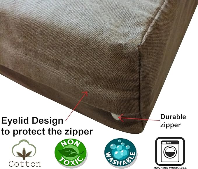 Dogbed4less Orthopedic XXL Memory Foam Dog Bed for Large Pet, Waterproof Liner, Brown Denim Cover, Gel Cooling 55X37X4 Pad Fit 54X37 Crate