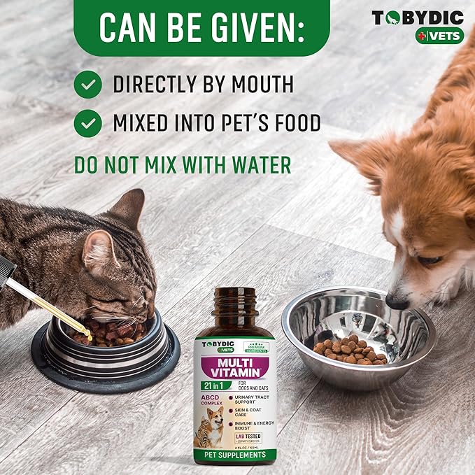 TOBYDIC Cat & Dog Multivitamin 21 in 1 Pet Supplements with Cranberry & Glucosamine - Natural Medicine & Support for UTI, Urinary Tract, Bladder, Kidney, Skin Coat, Joints Treatment Made in USA