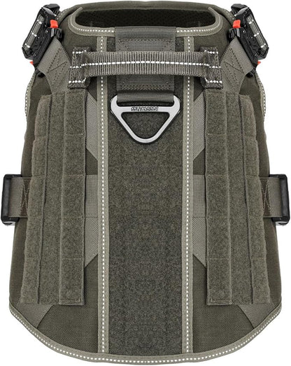ICEFANG Tactical Dog Harness, X-Large Size,2X Metal Buckle,Working Dog MOLLE Vest with Handle,No Pulling Front Leash Clip,Hook and Loop Panel (Green,XL (Pack of 1))