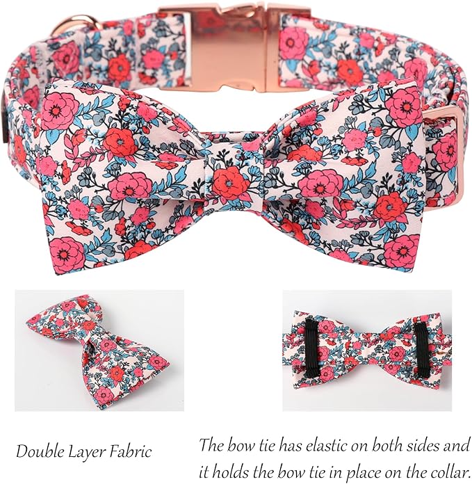 Lionet Paws Pink Flower Dog Collar, Cute Spring Dog Collar for Girl for Large Dogs, Adjustable Cotton Flower Pet Collars for Large Dogs