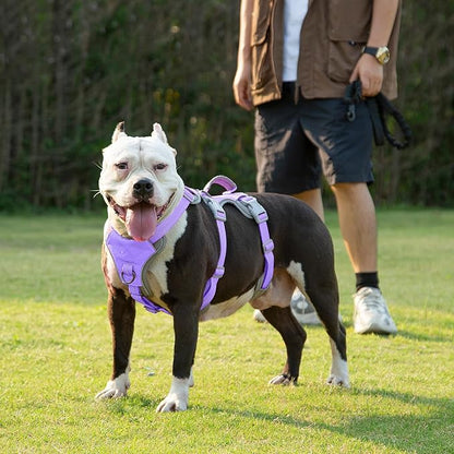 Huntboo Escape Proof Dog Harness, Escape Artist Harness, Reflective Harness with Padded Handle, Breathable, Adjustable Vest for Medium Dogs Walking, Training, and Running Gear (Lavender Purpled, M)