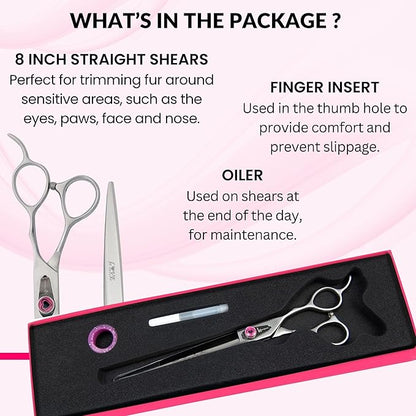 Kenchii Love Dog Grooming Scissors, 8 Inch Straight Shears, Dog Scissors for Grooming, Professional Pet Grooming Scissors, Heavy Duty, Durable and Sharp