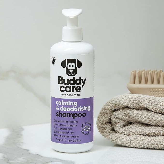 Calming & Deodorising Dog Shampoo by Buddycare | Lavender Scented | Itchy Skin Relief for Smelly Dogs | Deep Cleansing Shampoo for Dogs Puppy Sensitive Skin | with Aloe & Vitamin B5 (16.90oz)