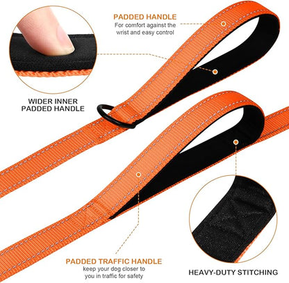 Joytale Dog Leash Heavy Duty for Large Dogs That Pull, Double Handle for Traffic Control, Double-Sided Reflective Leashes for Large Medium Dogs Night Safety, 4FT, Orange