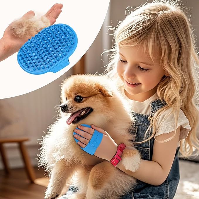 NVNAN Ultra-Soft Pet Grooming Brush with Adjustable Ring - Ideal for Dogs & Cats of All Hair Types - Bath, Shower, Dog Shampoo Brush & Massage Tool (Blue, 1-Pack)