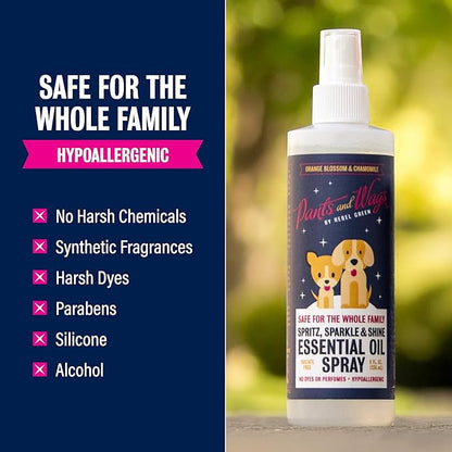 Pants and Wags Spritz, Sparkle & Shine Essential Oil Spray - Orange Blossom & Chamomile - Hypoallergenic - No Dyes or Perfumes - 8 oz - 2 Pack