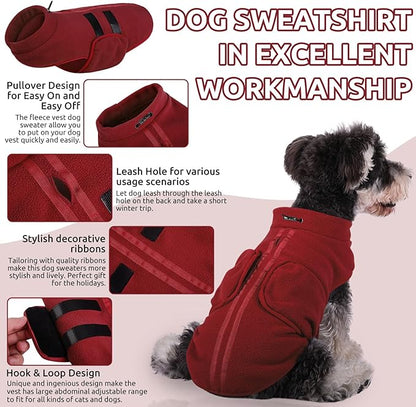 Queenmore Large Dog Sweater, Soft Fleece Vest Pullover Dog Jacket with Leash Hole, Warm Winter Dogs Clothes Cold Weather Doggy Dachshund Sweaters for Large Dogs Cats Boy or Girl (Burgundy, L)