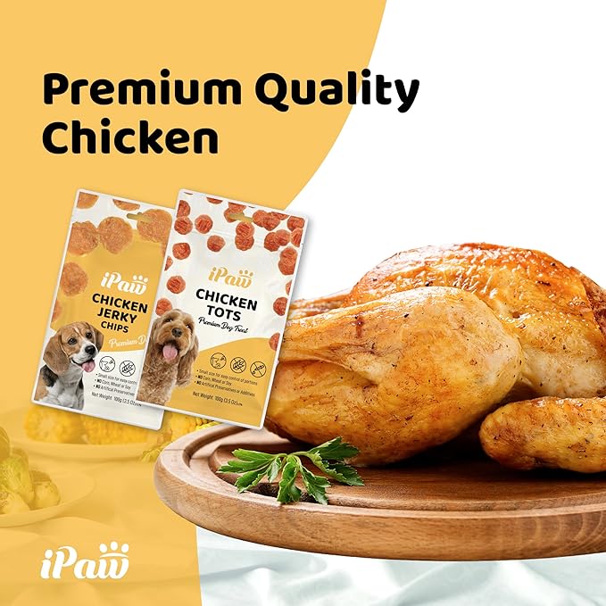 iPaw Chicken Chips Dog Treats for Puppy Training, All Natural Human Grade Dog Treat, Hypoallergenic, Easy to Digest (Chicken Chips), 2 Packs