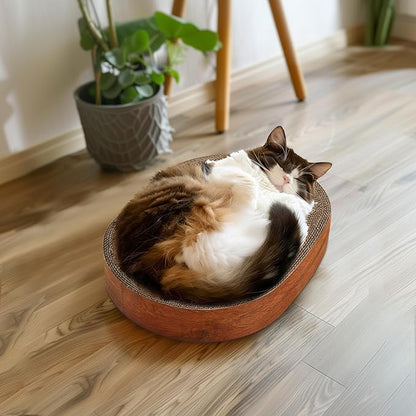 ComSaf Cat Scratching Board - Cat Scratcher Bed for Indoor Cats, Corrugated Cardboard Cat Scratch Pad, Durable Oval Cat Scratcher Bed Bowl for Kitten, Furniture Protector