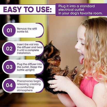 TopSum Calming Diffuser for Dog: 3 Pack Dog Pheromones Calming Diffuser Plug for Stress, Barking, Chewing, Pee Accidents & Separation Behaviors (3 Diffusers + 3 Refills)