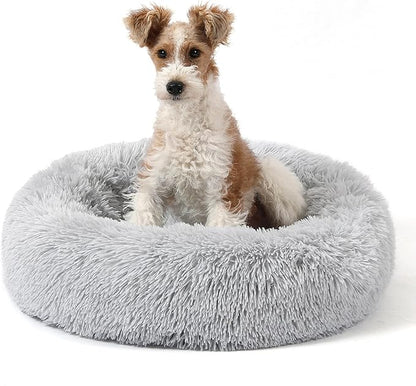 NOYAL Calming Donut Dog Bed for Small to Medium Dogs & Cats - Plush Faux Fur Anti-Anxiety Pet Bed with Machine Washable Cover & Non-Slip Base