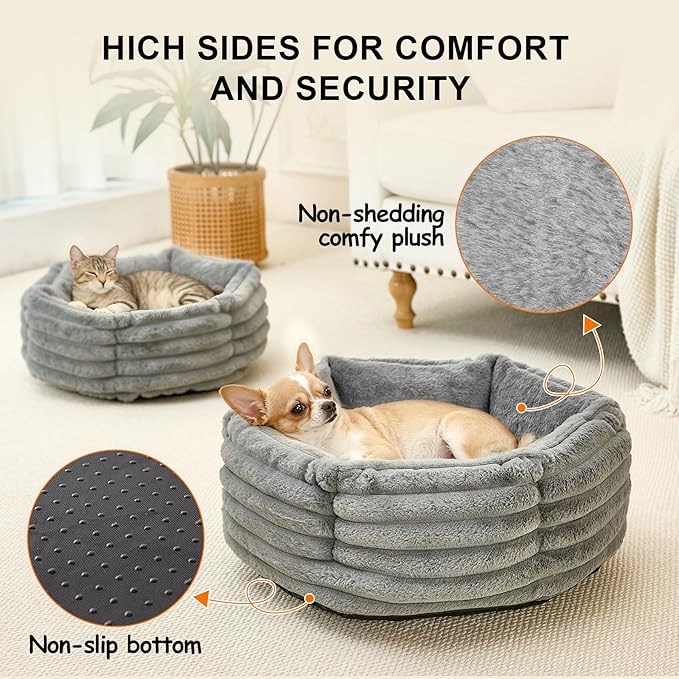 Kimpets Small Dog Bed for Small Dogs, Cat Beds for Indoor Cats, Pet Bed for Puppy and Kitty, Extra Soft & Machine Washable with Anti-Slip & Water-Resistant Oxford Bottom, Grey, 24 inches