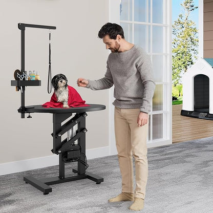 YITAHOME Electric Lift Dog Grooming Table 24" Rotating Desktop Pet Grooming Table for Dogs at Home, Adjustable Overhead Arm & Tool Organizer Dog Grooming Station, Black