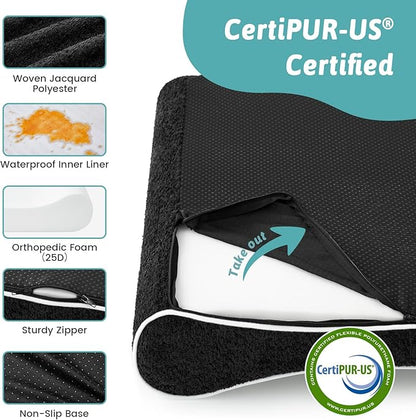 Orthopedic Dog Bed for Large Dogs up to 90 lbs - Removable Washable Cover with Waterproof Lining & Non-Skid Bottom, Cotton-Polyester Blend Boat-Shaped Lounger Mattress, L(45x30x6in), Black