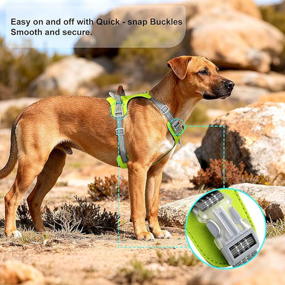 ApakBak No Pull Dog Harness – Adjustable Reflective Nylon Vest for Small Medium Large Dogs, Escape Proof Training Harness with Leather Control Handle, Lightweight Aluminum Hardware (Green, L)