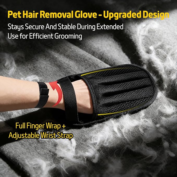 Petty Perry Pet Hair Removal Glove for Dogs & Cats, Upgraded Electrostatic Anti-Slip Pet Hair Removal Tool with 5-Finger Design, Thickened Magic Brush Pet Hair Remover for Couch Carpet Clothes, 1 PCS