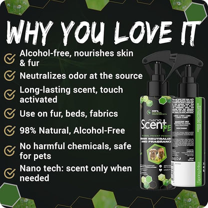 PET Odor Neutralizing Pet Freshening Spray, Nano-Activated, 98% Natural, Alcohol-Free Grooming Spray for Dogs, Cats & Fabrics, Long-Lasting Touch-Release Fragrance - Sweet Jazz (200mL)