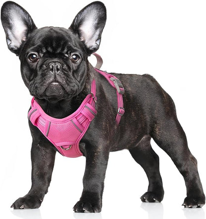BARKBAY No Pull Dog Harness Large Reflective Dog Harness with Front Clip and Easy Control Handle for Walking Training Running with ID tag Pocket(Pink,S)