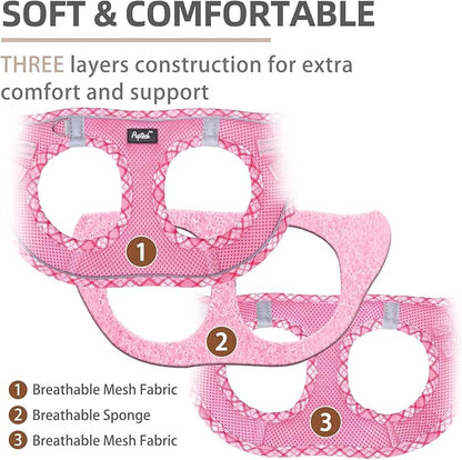 PUPTECK Dog Harness and Leash Set for Small Medium Dogs No Pull Step-in Soft Mesh Puppy Cat Vest Harnesses Reflective at Night, Upgraded New Pink XS