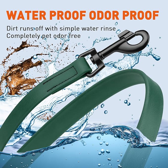 Dogline Biothane Waterproof Dog Leash Strong Coated Nylon Webbing with Black Hardware Odor-Proof Easy to Clean High Performance for Small or Large Dogs Made in USA 4 or 6 ft Lead, Hunter Green
