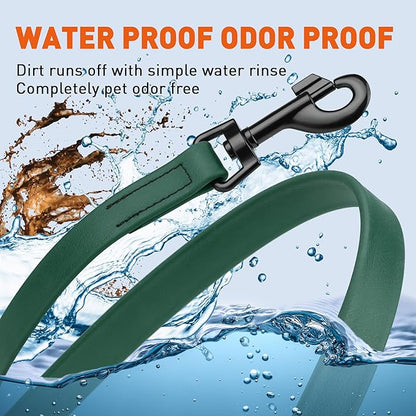 Dogline Biothane Waterproof Dog Leash Strong Coated Nylon Webbing with Black Hardware Odor-Proof Easy to Clean High Performance for Small or Large Dogs Made in USA 4 or 6 ft Lead, Hunter Green