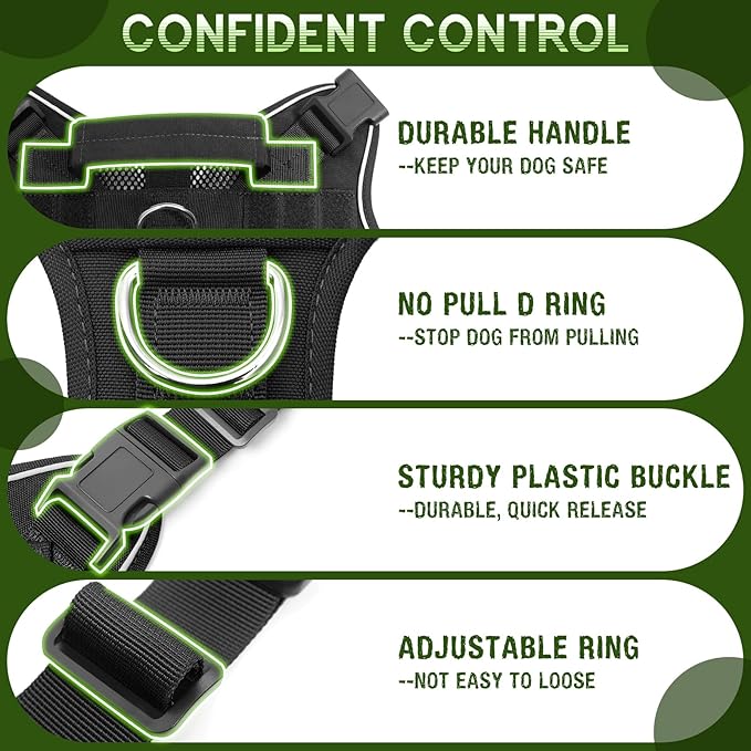 WINSEE Mesh Dog Harness with 10 Pet Patches for Medium Service Dog in Training, Breathable Tactical Molle Vest with Double Handle, Reflective Military Pet Vest for Walking Hiking