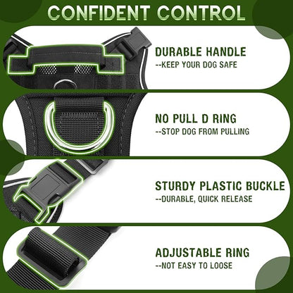 WINSEE Mesh Dog Harness with 10 Pet Patches for Medium Service Dog in Training, Breathable Tactical Molle Vest with Double Handle, Reflective Military Pet Vest for Walking Hiking