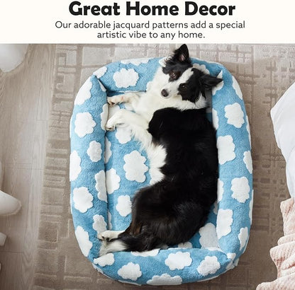 JOEJOY Large Dog Beds Large Sized Dog, Rectangle Washable Orthopedic Pet Bed with Removable Zipper Cover, Cute Soft Calming Puppy Pet Bed with Jacquard Shaggy Plush & Non Skid Bottom