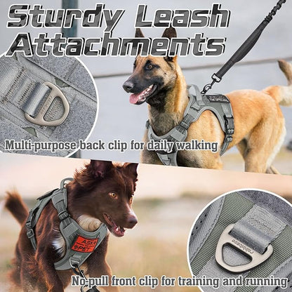 rabbitgoo Tactical Dog Harness for Large Dogs, No Pull Military Service Vest with Handle & Molle, Easy Control for Training Walking, Adjustable Reflective Straps, Dark Grey, L