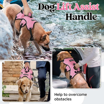 rabbitgoo Escape Proof Dog Harness Large Dogs, Soft Padded Full Body Pet Harness, Reflective Adjustable No Pull Vest with Lift Handle and Leash Clip for Walking Hiking Training, Light Pink, L