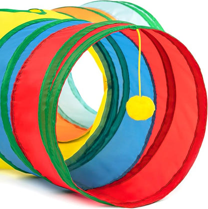 Tempcore Pet Cat Tunnel Collapsible Toy, 3-Way Kitty Tunnel with Peek Hole & Ball - Indoor Play Tube for Cats, Kittens, Puppy, Rabbit, Rabbit Rainbow