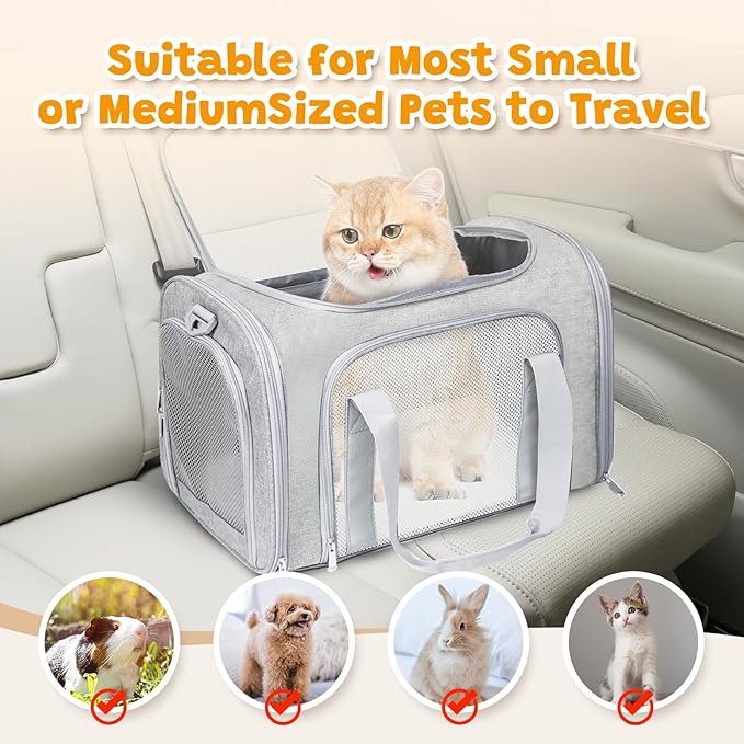FOORLON Cat Carrier Soft for Pets Up to 25 Lbs, Cat Travel Bag Soft-Sided with Padded Shoulder Strap, Pet Dog Carriers for Small Dogs Travel Puppy Carry Airline Approved, Grey