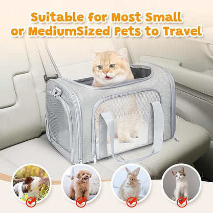 FOORLON Cat Carrier Soft for Pets Up to 25 Lbs, Cat Travel Bag Soft-Sided with Padded Shoulder Strap, Pet Dog Carriers for Small Dogs Travel Puppy Carry Airline Approved, Grey